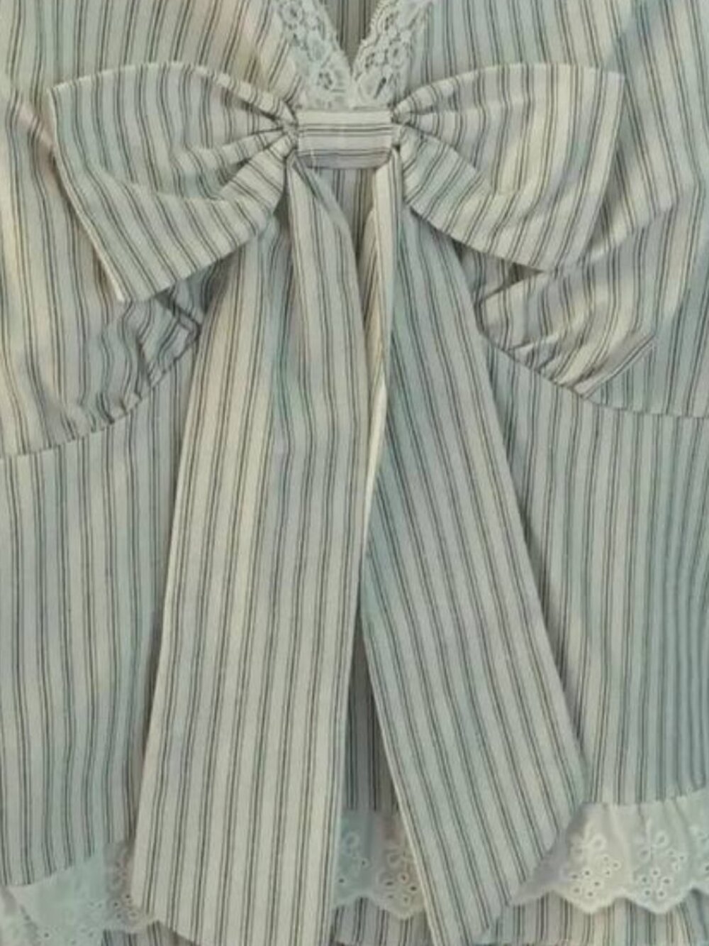 Beige Striped Bow Blouse - Picture 3 of 3